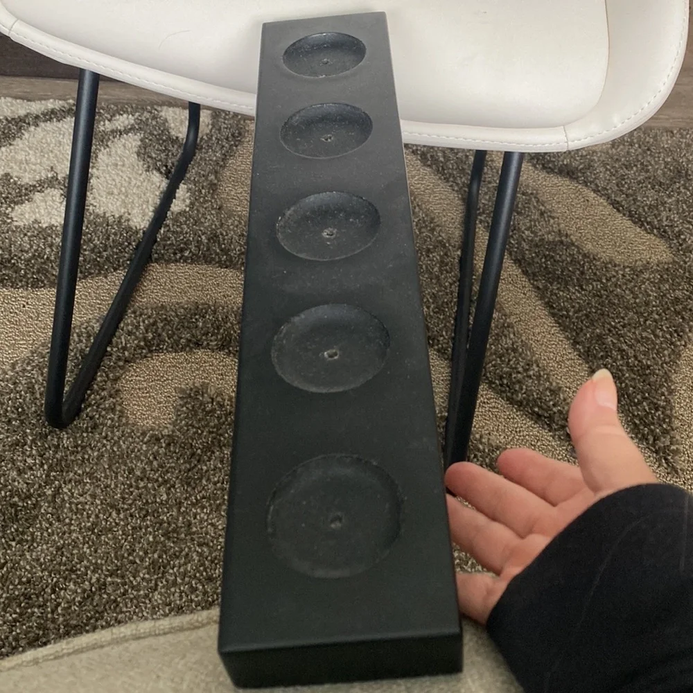 Vintage Pier 1 Black Wood 5 Glass Tea Light Candle Holder Tray.